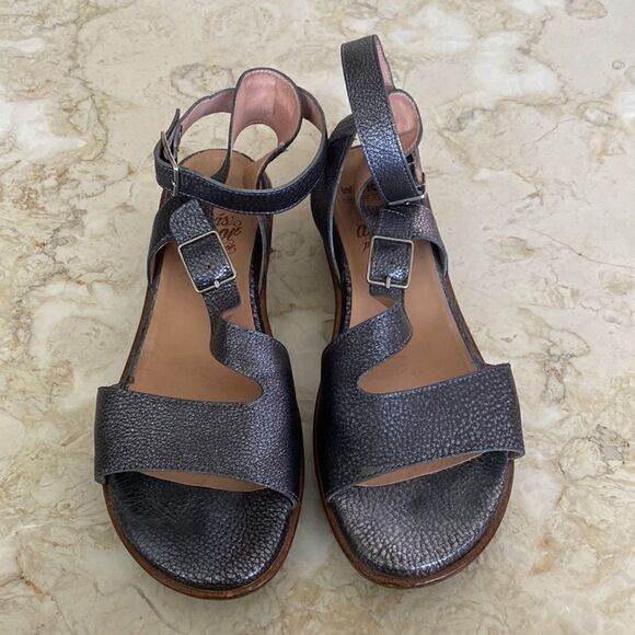 Wonders Leather Sandals Metallic Grey Ankle Strap - Picture 2 of 13